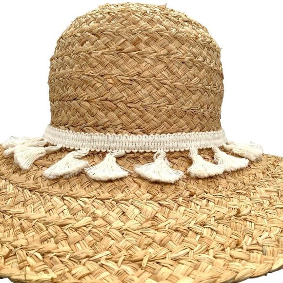 Pool to Party Straw Sun Hat by Subtle Luxury Women's OS Tassel - Picture 2 of 7